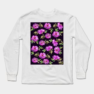 Peonies Flowers Watercolor Ink Cute dark purple Long Sleeve T-Shirt